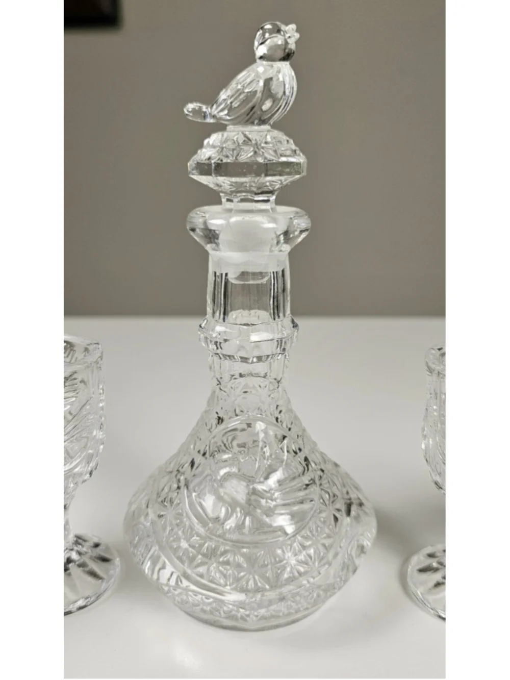 Vtg Hofbauer Byrdes Crystal Small Cordial Liqueur Decanter Set 6 Glasses Germany